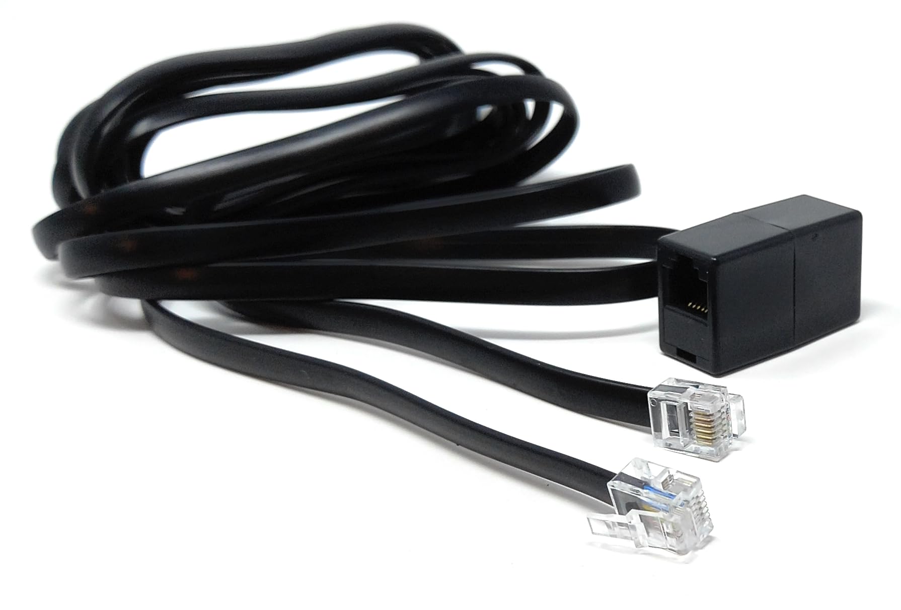 DRUT RJ12 to RJ12 (RJ11) 6-Pin Male to Male Cable with Female Coupler, Gold-Plated Connectors for BT Telephone, Broadband, and Modem Extension