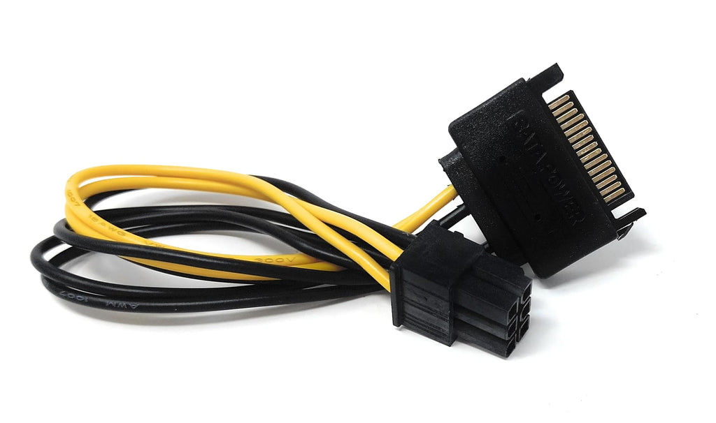 20cm SATA to 6-Pin PCIe Power Adapter Cable – 15-Pin SATA Male to 6-Pin GPU Connector for Graphics Cards, SSDs, and HDDs
