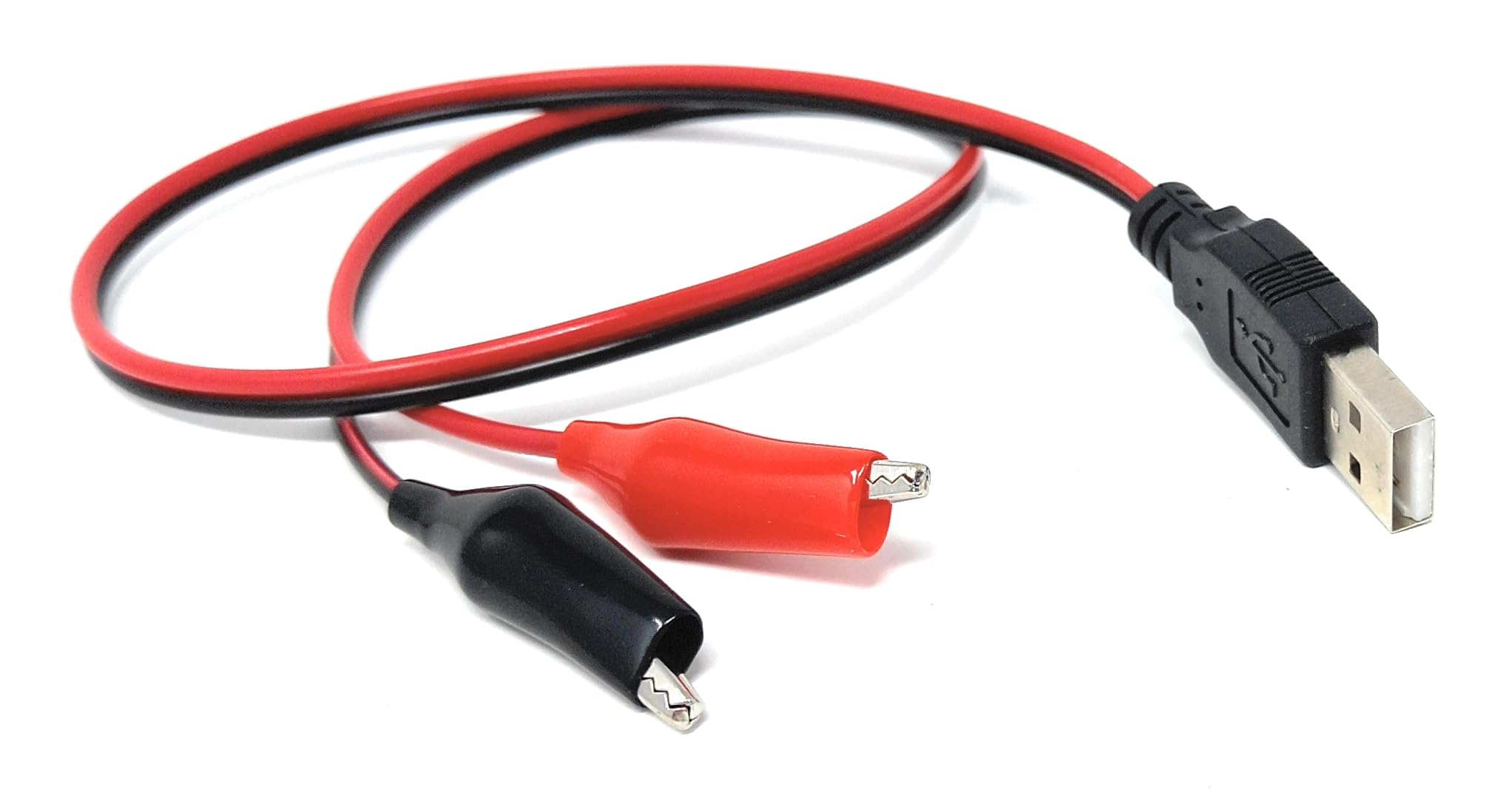 DRUT 50cm USB-A Male To 2 x Crocodile Clip Power Connection Extension Cable Alligator Test Lead Clamp