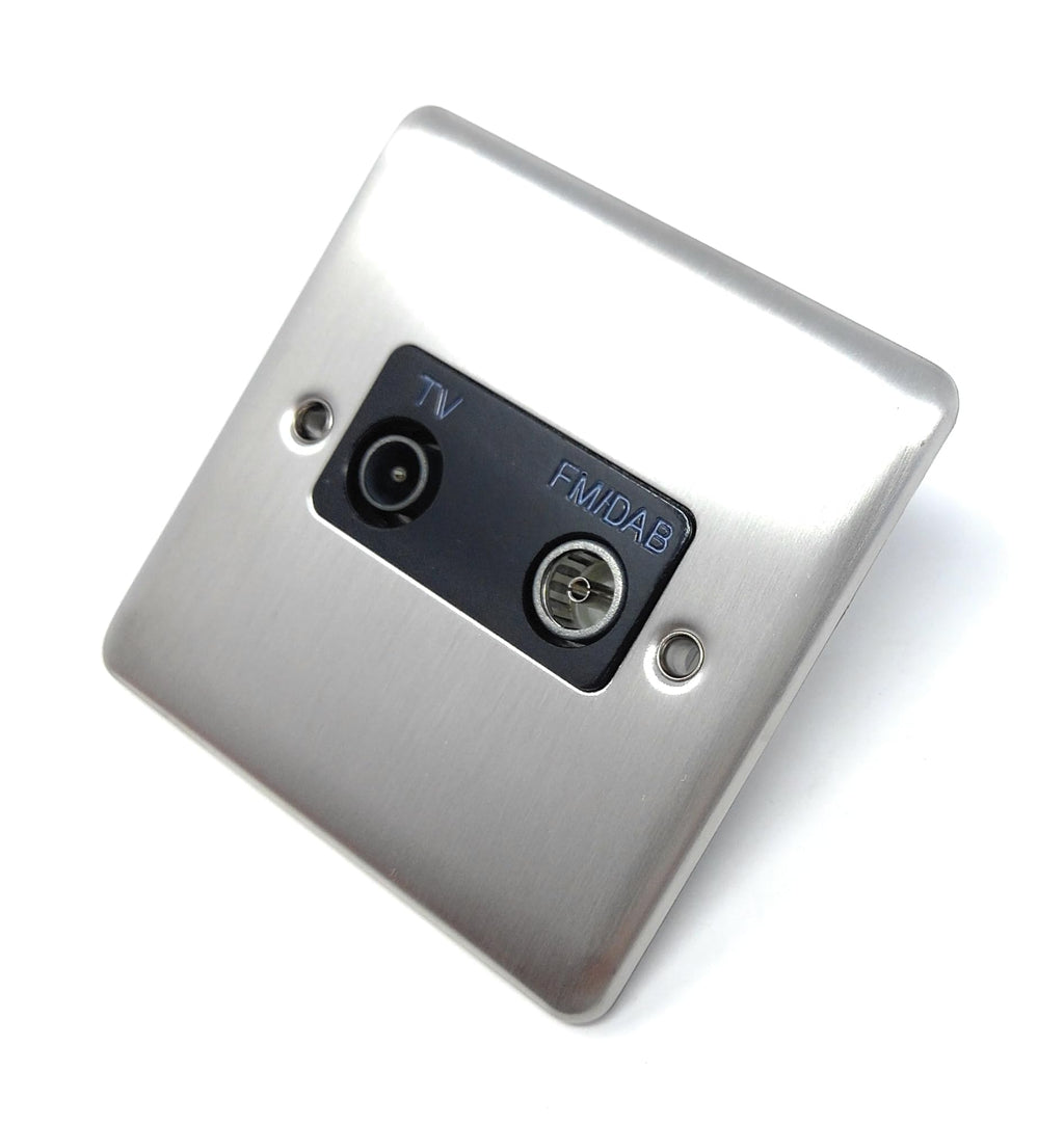 TV Aerial, Freeview RF & DAB/FM Radio Socket Wall Faceplate Stainless Steel 1 Gang