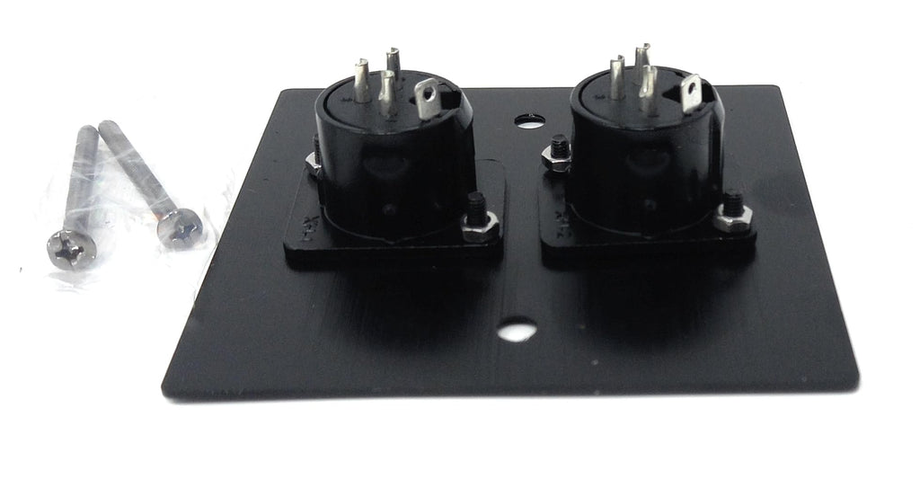 Brushed Aluminium Twin 3-Pin XLR Male D-Series Outlet Wall Faceplate – Durable Metal Plate for Audio, Amplifier, Microphone, Mixer, and Speaker Connections Cable, Screws Included