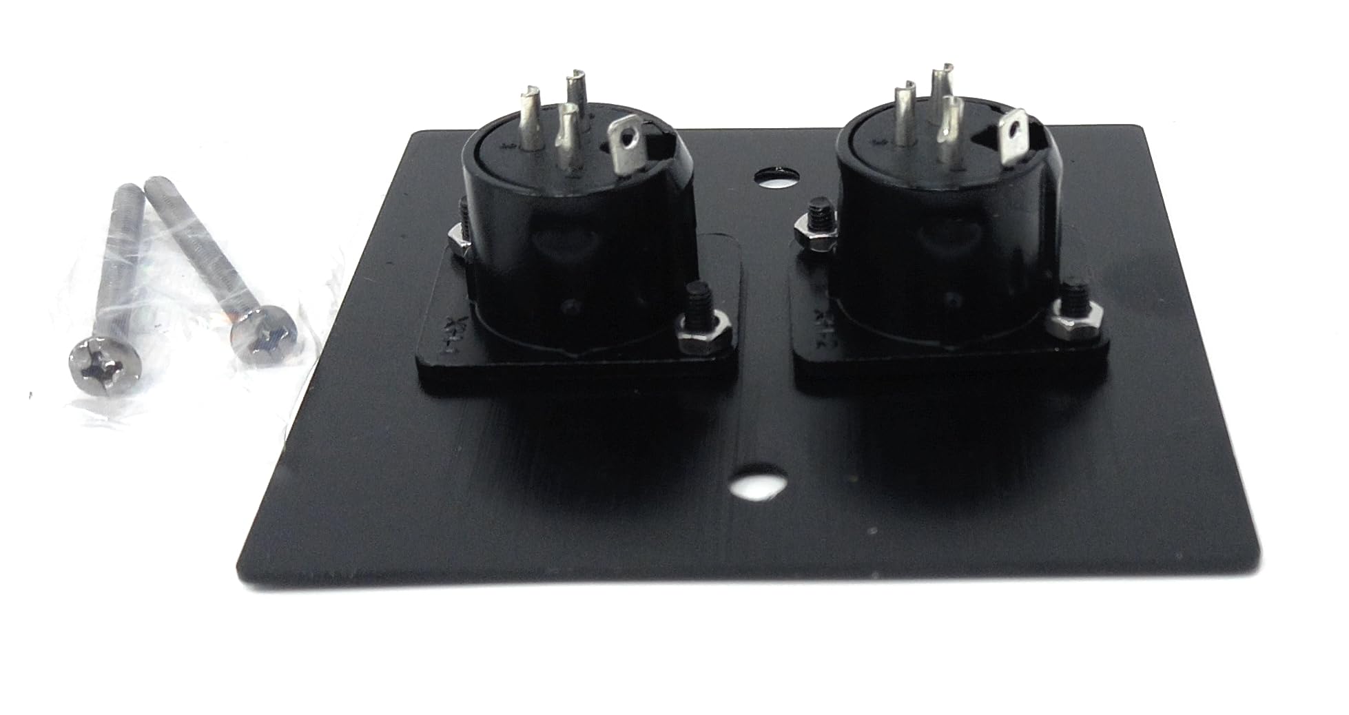 Brushed Aluminium Twin 3-Pin XLR Male D-Series Outlet Wall Faceplate – Durable Metal Plate for Audio, Amplifier, Microphone, Mixer, and Speaker Connections Cable, Screws Included