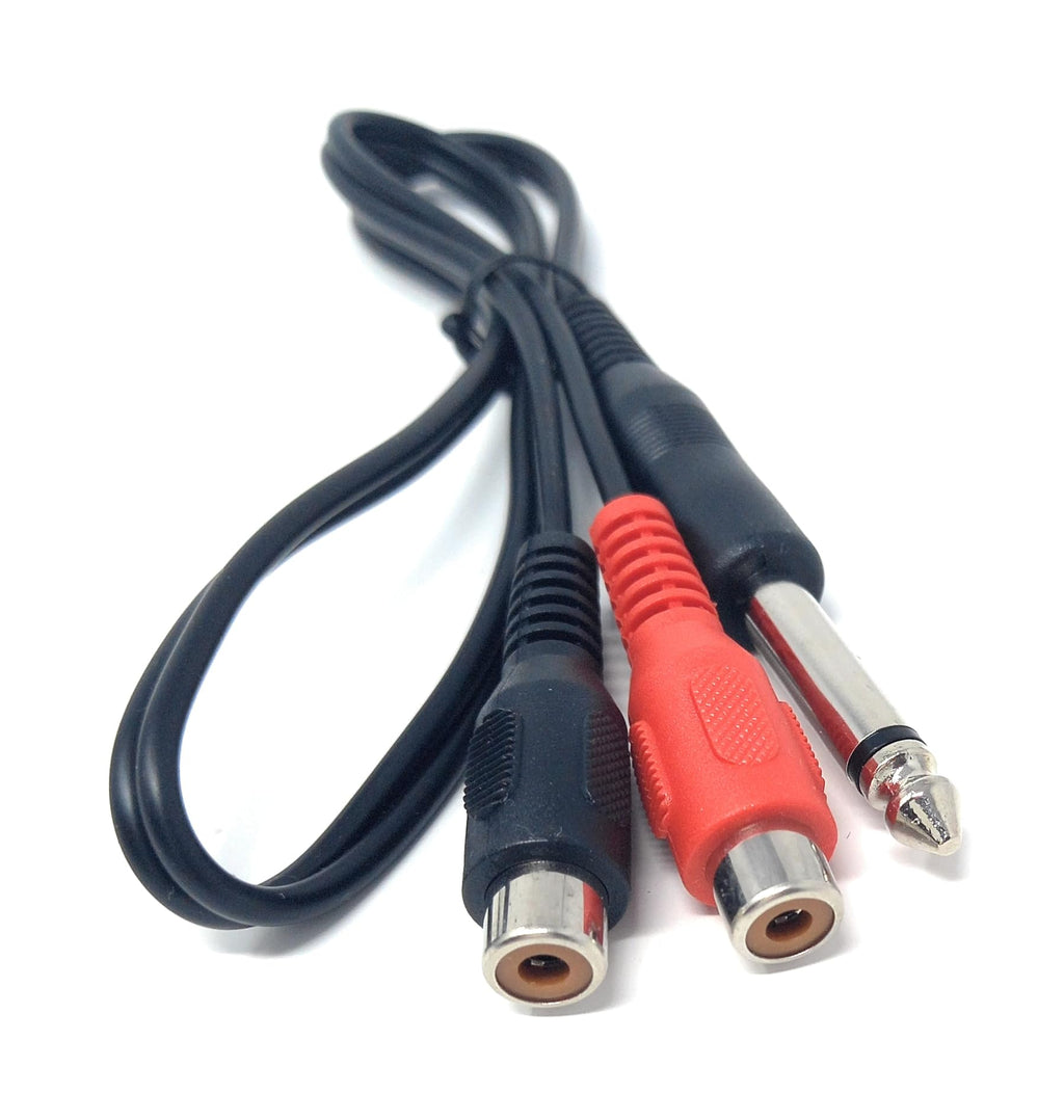 DRUT 50cm 6.35mm (1/4") Mono Jack Plug to 2 x RCA Phono Sockets Lead Cable 1.6ft