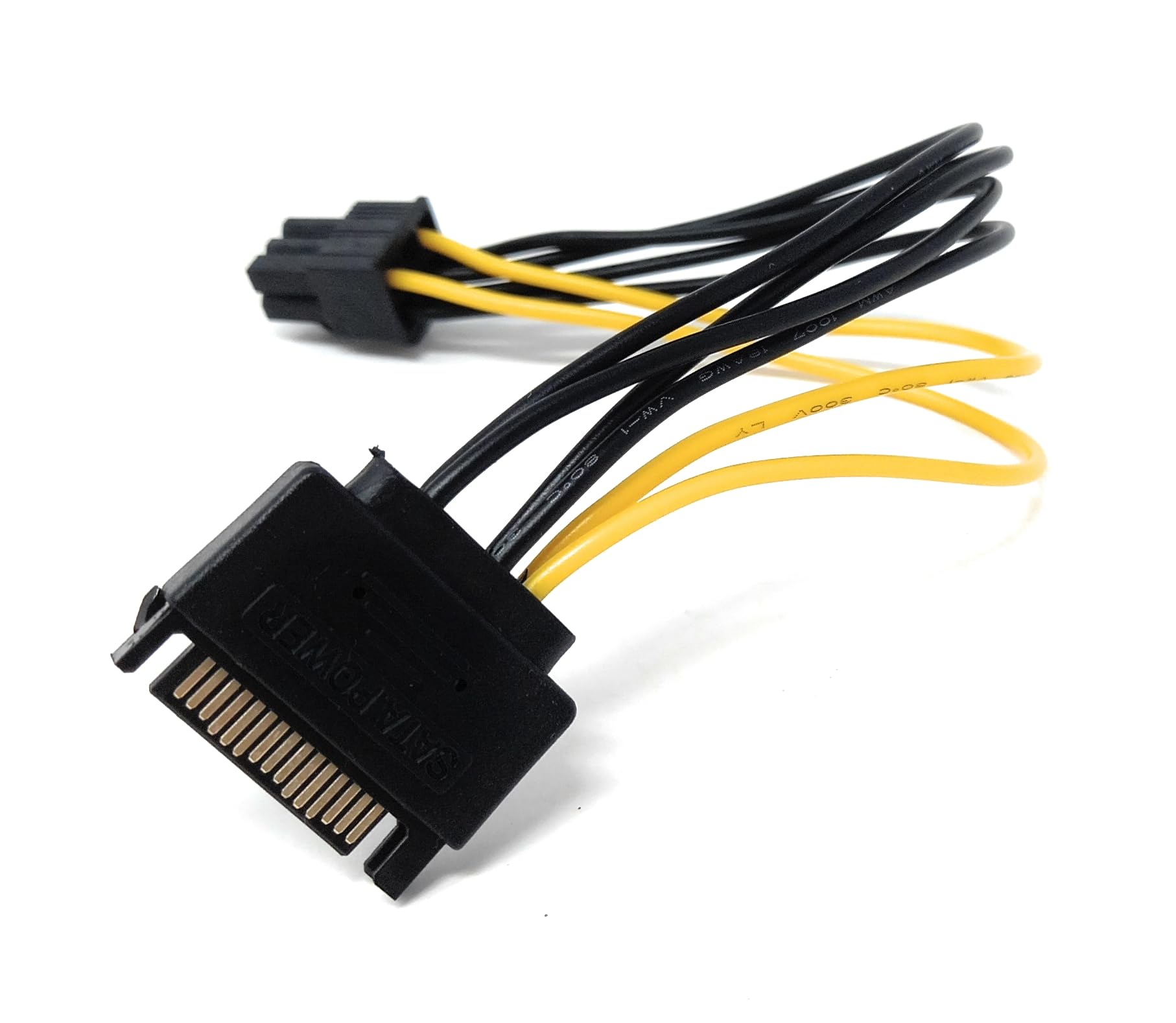 20cm SATA to 6-Pin PCIe Power Adapter Cable – 15-Pin SATA Male to 6-Pin GPU Connector for Graphics Cards, SSDs, and HDDs