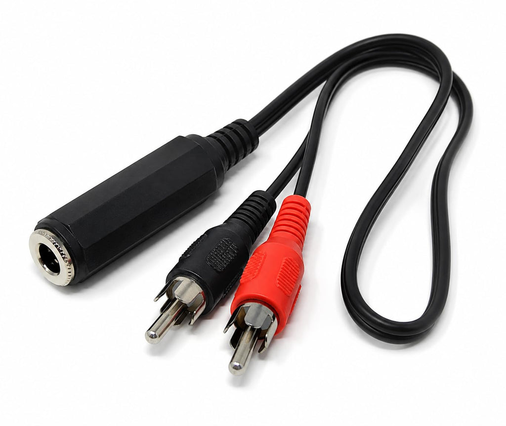 DRUT 50cm 6.35mm Stereo Jack Socket to Twin RCA Phono Plug Cable, 1/4 Inch TRS Female to 2 RCA Male Audio Splitter Adapter Lead for Mixer, Amplifier, HiFi, Speaker & Recording Equipment