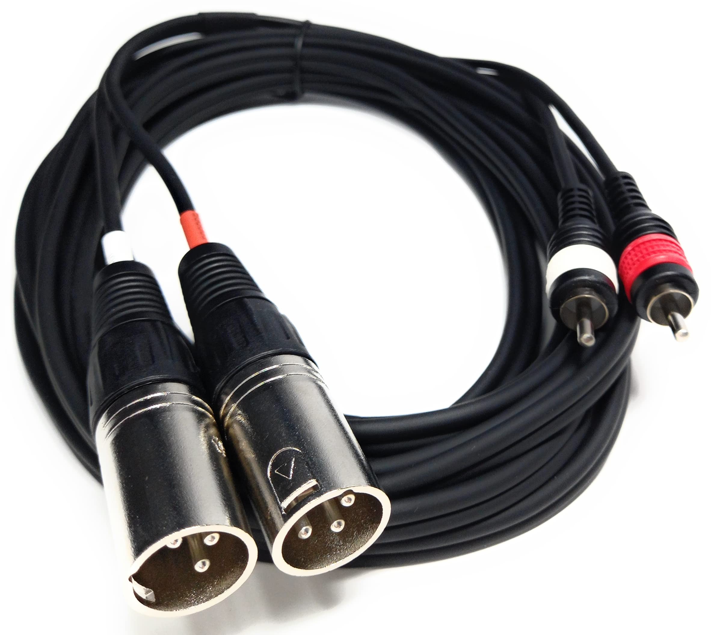 DRUT Twin XLR 3 Pin Plugs to 2 x RCA Phono Plugs Lead Audio Shielded Cable