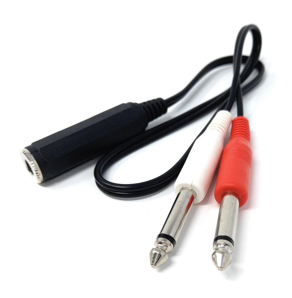 6.35mm Stereo Socket to Twin 6.35mm Mono Jack Plugs, Audio Lead Cable