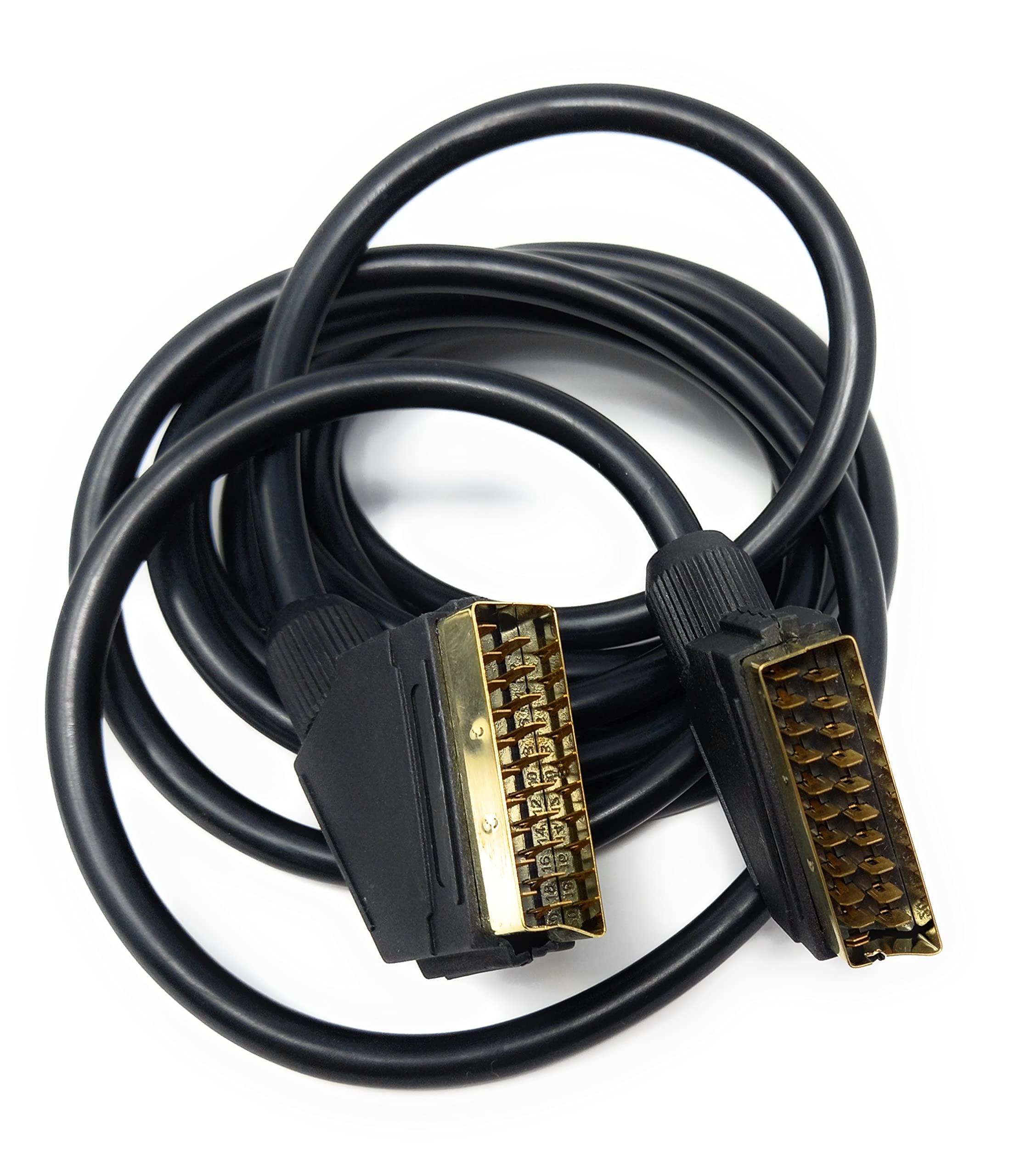 DRUT Scart to Scart Cable Lead, 21 Pin Male to Male (Plug to Plug) RGB Cord for TV, VCR, DVD Player Gold Plated