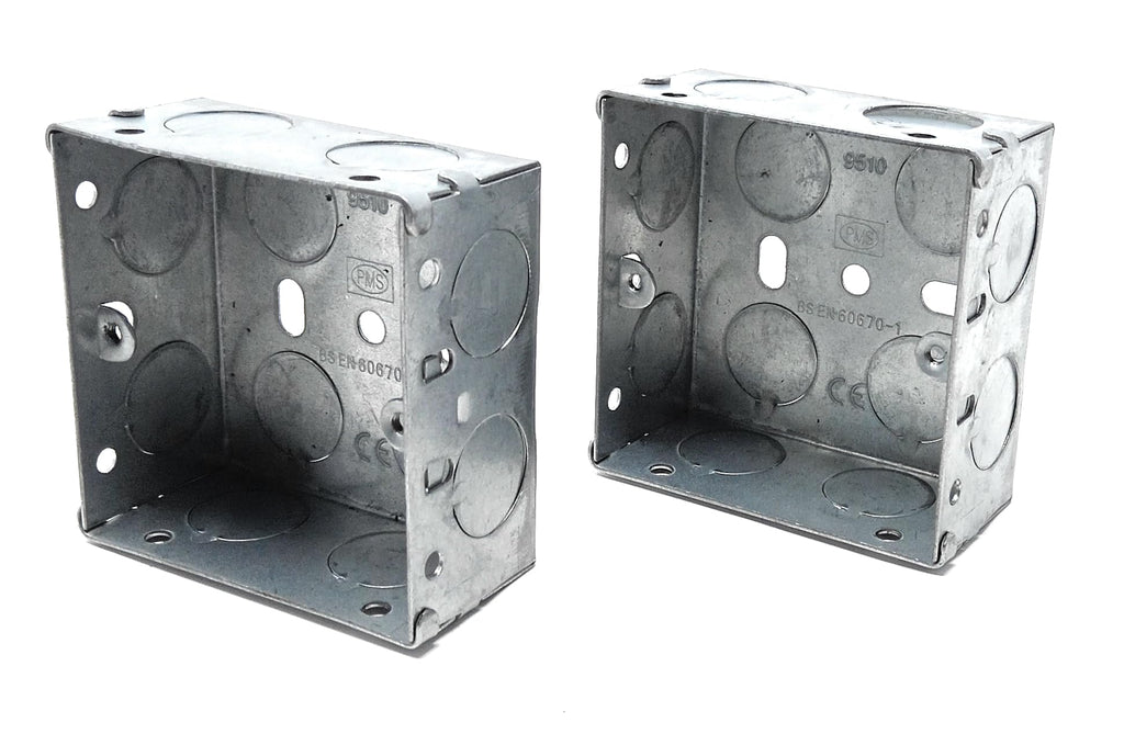 1 Gang Metal Surface Mount Back Box, 37mm Deep Pattress with Earth Terminals for Secure Electrical Installations