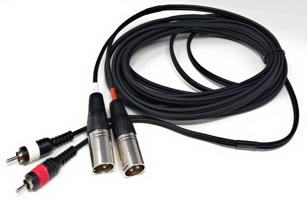 DRUT Twin XLR 3 Pin Plugs to 2 x RCA Phono Plugs Lead Audio Shielded Cable