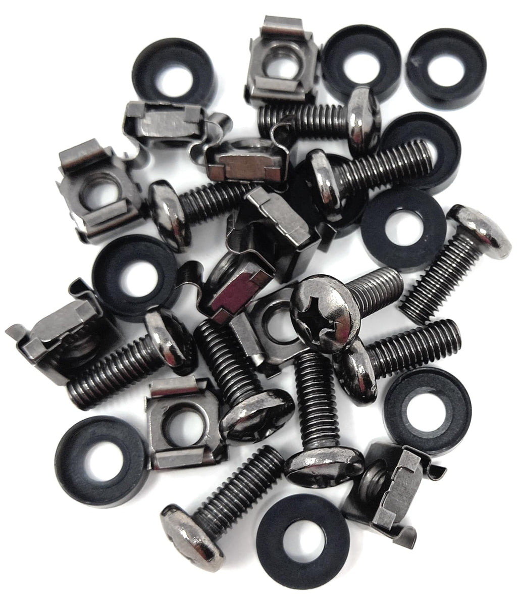 10pcs. M6 Rack Fixing Set, Captive Cage Nuts Bolts Screws & Washers for For Rack Mount Equipment, Data Cabinets, Music Instruments. AMP, Equalisers, CD Player etc.