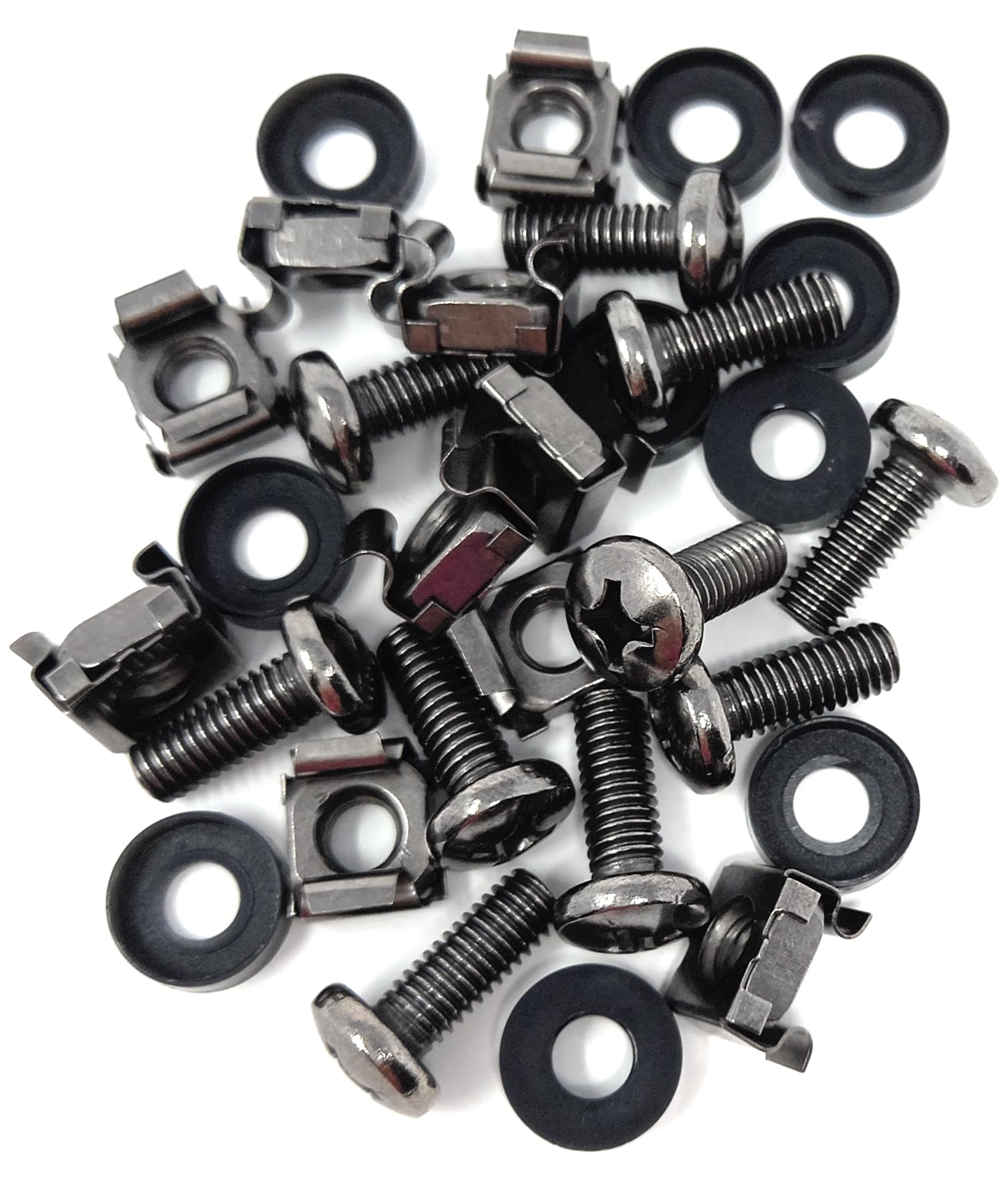 10pcs. M6 Rack Fixing Set, Captive Cage Nuts Bolts Screws & Washers for For Rack Mount Equipment, Data Cabinets, Music Instruments. AMP, Equalisers, CD Player etc.