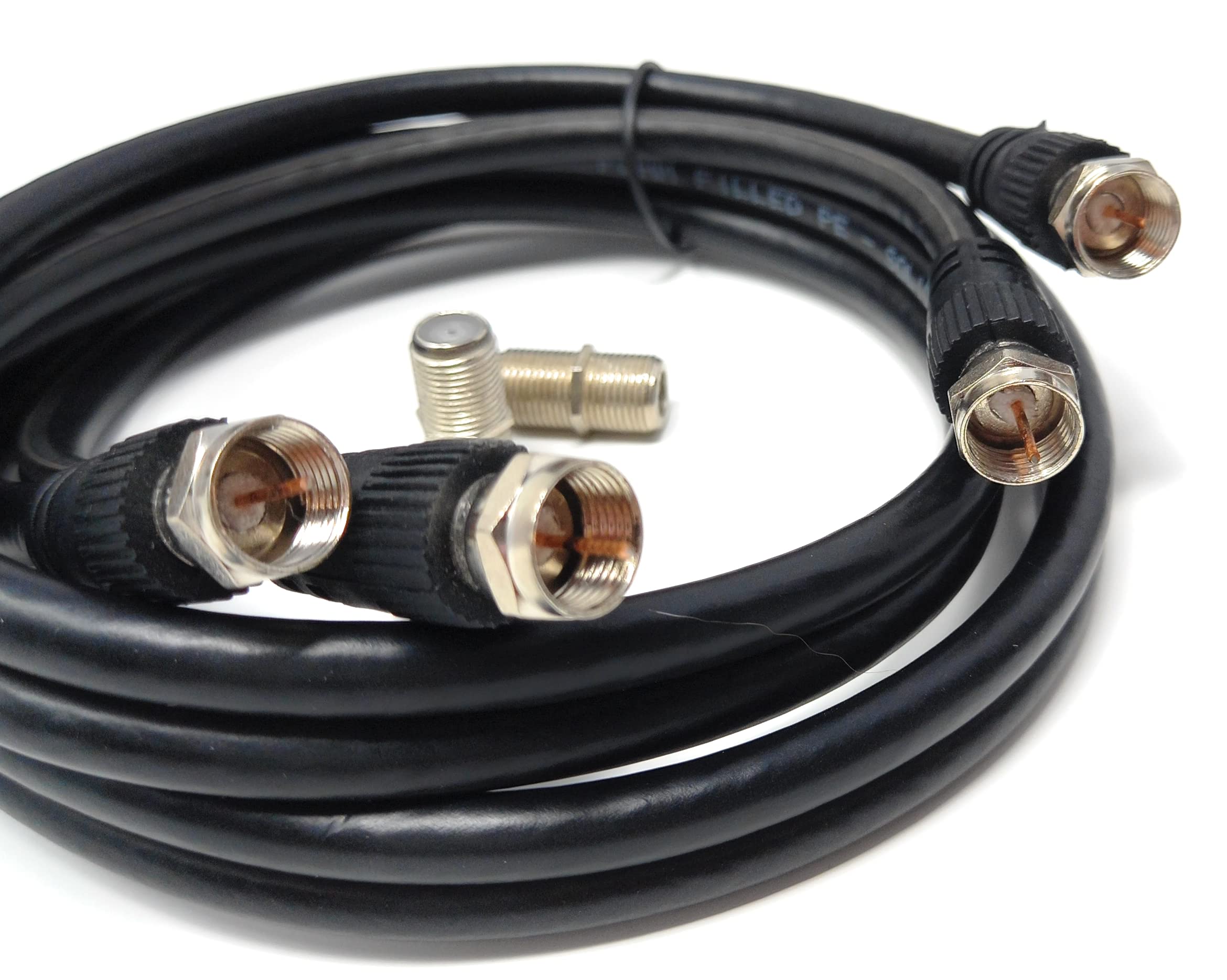 DRUT Twin Shotgun Satellite Moulded F-Type Plug to Socket RG6 Coaxial Extension Antenna Cable Lead With F-Type Couplers