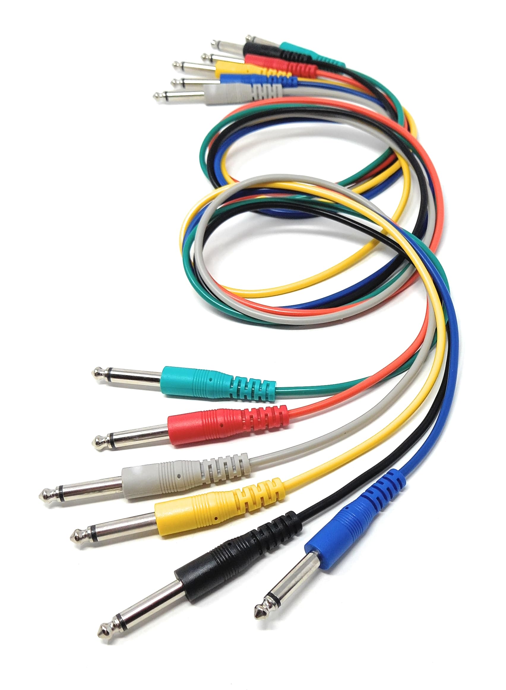 DRUT Mono 6.35mm Jack Plug to Jack Plug Screened Patch Leads – Mixed Colour 6-Pack for Audio Equipment & Instrument Connections
