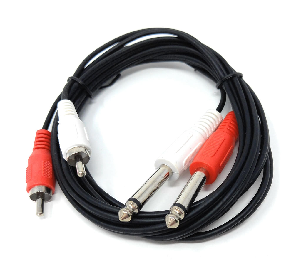 DRUT Twin 6.35mm MONO Jack Plugs to 2 x RCA Phono Plugs OFC Audio Cable Male to Male Lead