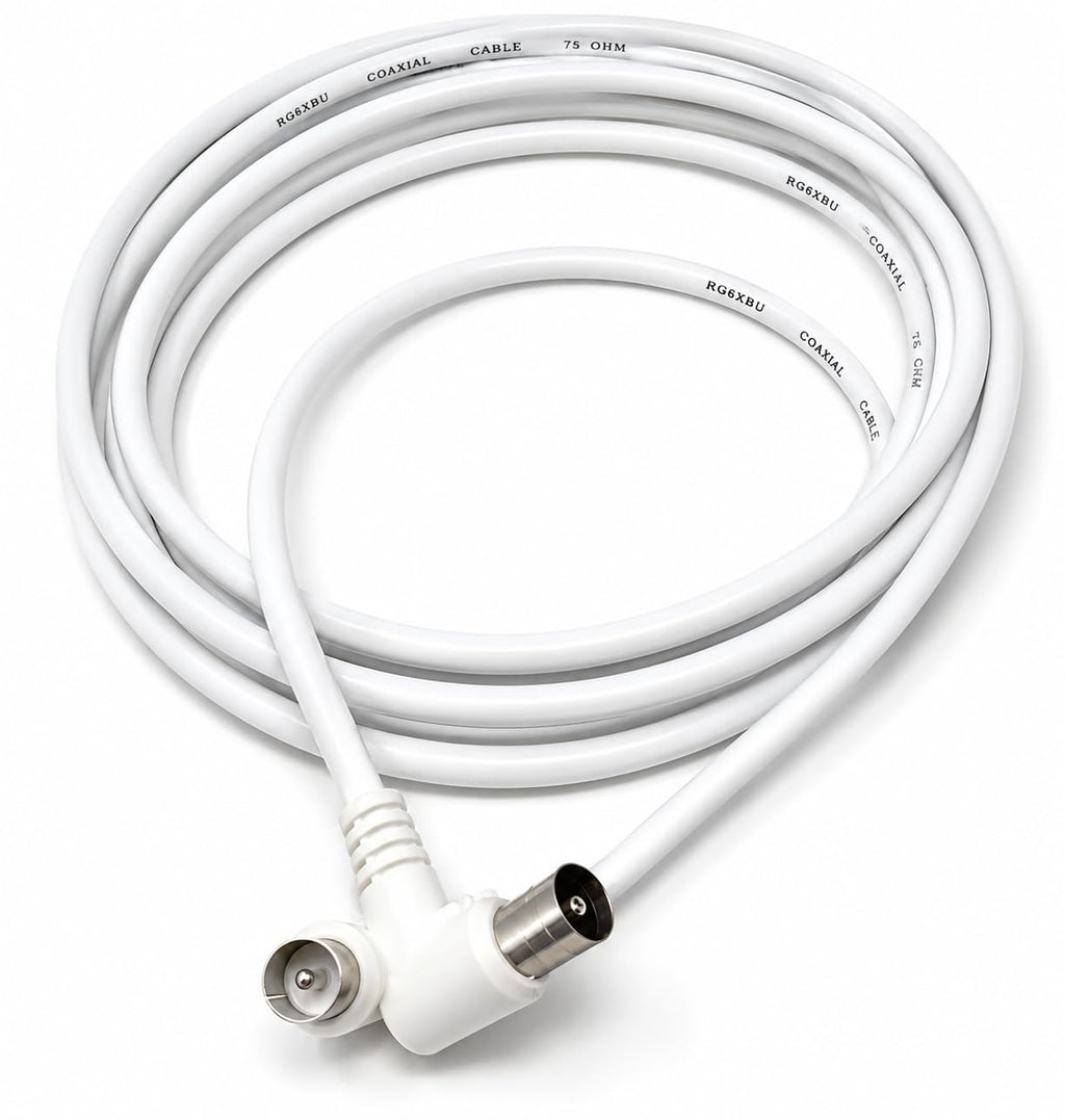 DRUT TV RF Right Angle 90' Male Plug to Male Plug Coaxial TV Freeview Cable Lead 75 Ohm