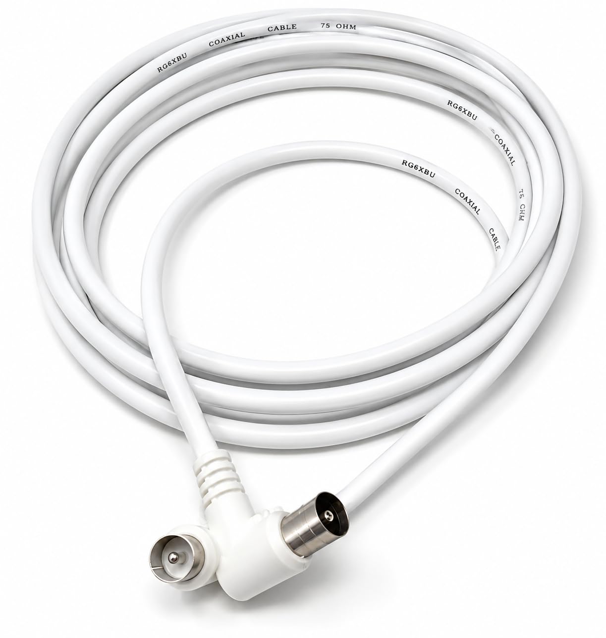 DRUT TV RF Right Angle 90' Male Plug to Male Plug Coaxial TV Freeview Cable Lead 75 Ohm