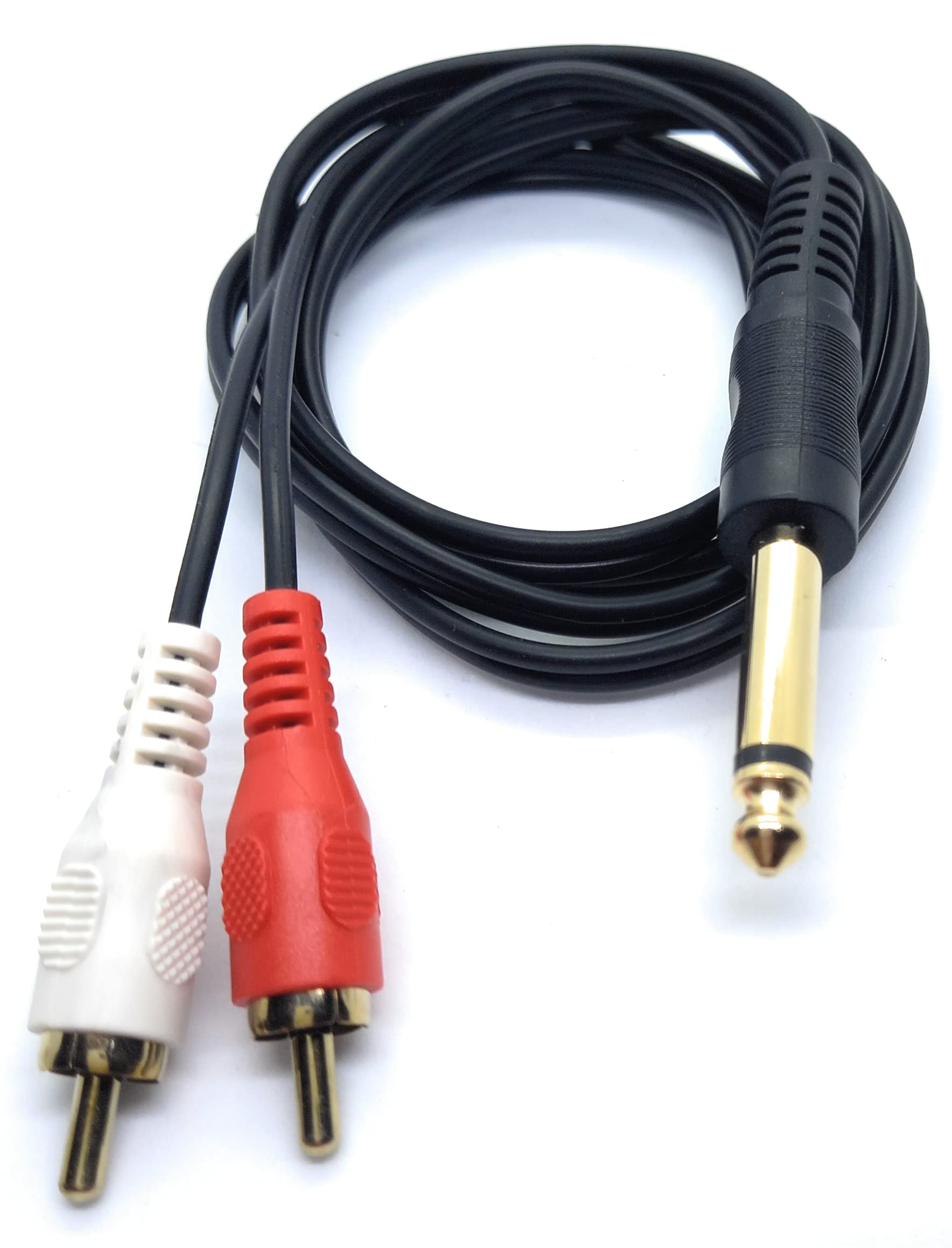 DRUT 6.35mm Mono Jack Plug to 2 x RCA Phono Plugs Screened Audio Cable Adapter Gold Contacts OFC