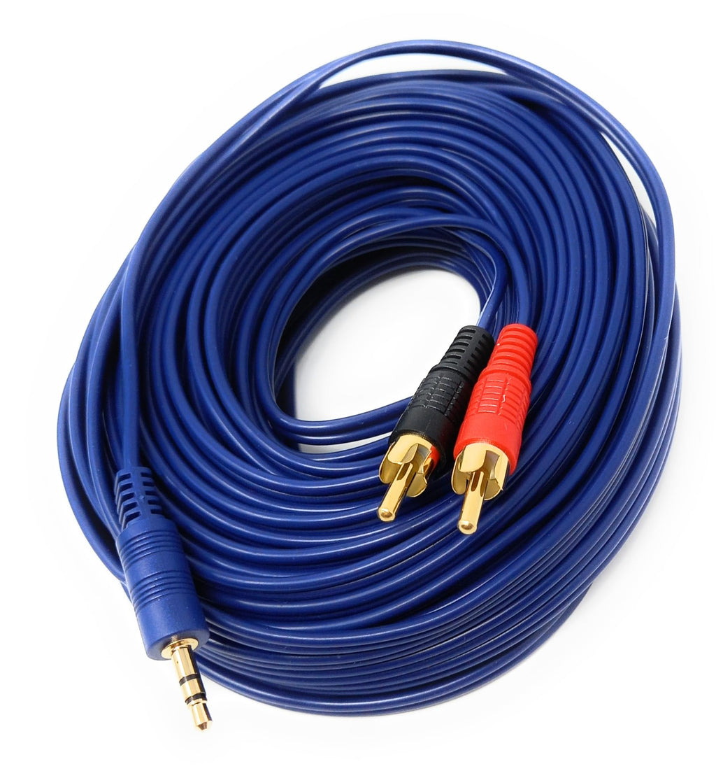 DRUT 20m 3.5mm to Twin RCA Stereo Aux Phono Audio Cable Mini Jack Lead Cord Y Splitter Headphone Cord RCA Y Splitter Adapter 65ft Blue Gold Connectors