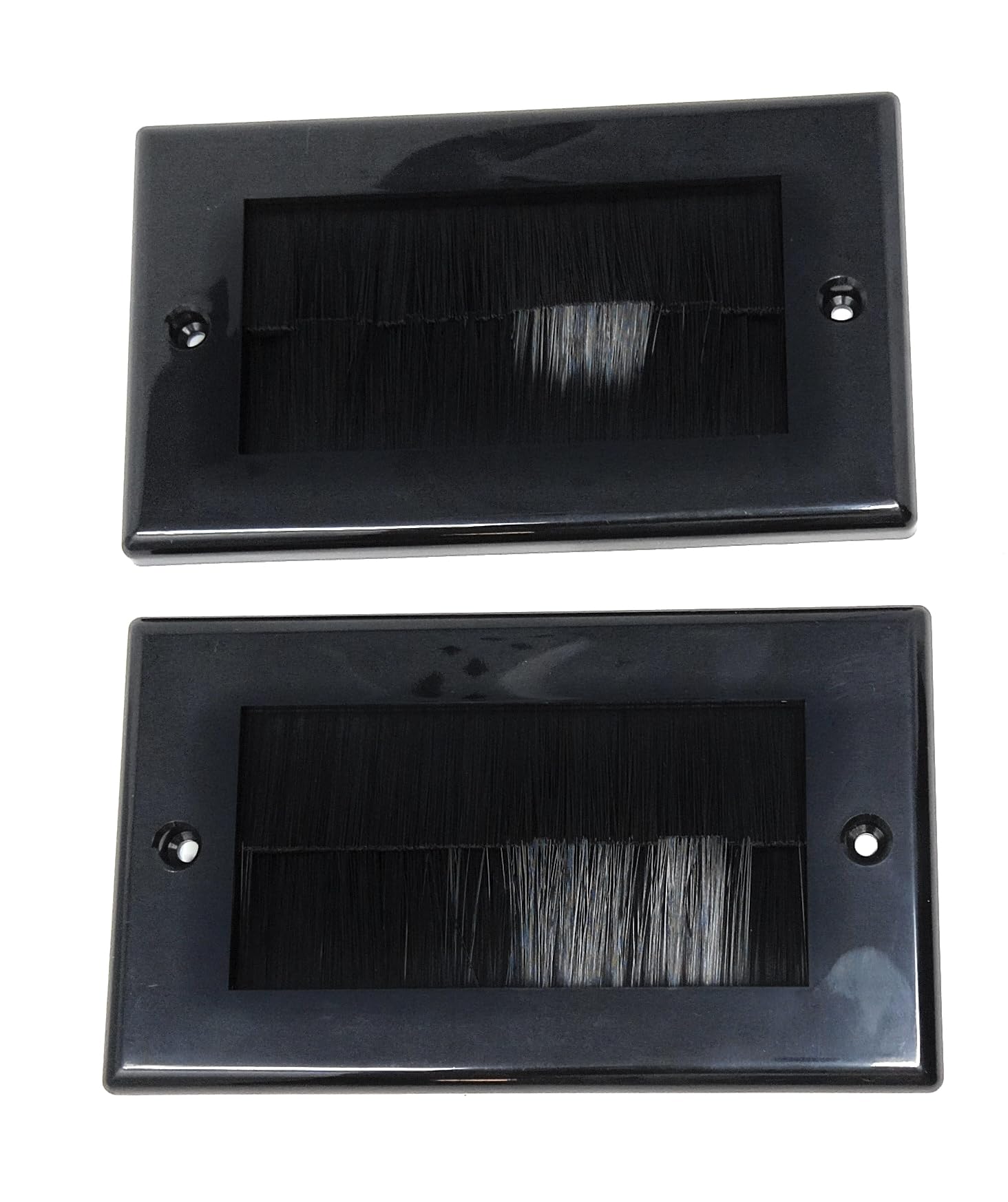 Dual Gang Brush Wall Outlet Cable Entry Plate, Tidy Mount Faceplate, Black (Screws Included)