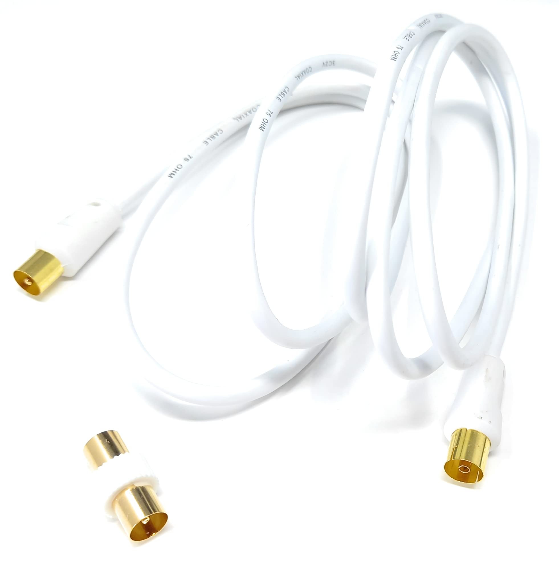 DRUT TV Male to Female Extension Coax Cable, Supplied With a Male to Male Coupler Adapter, Gold Connectors