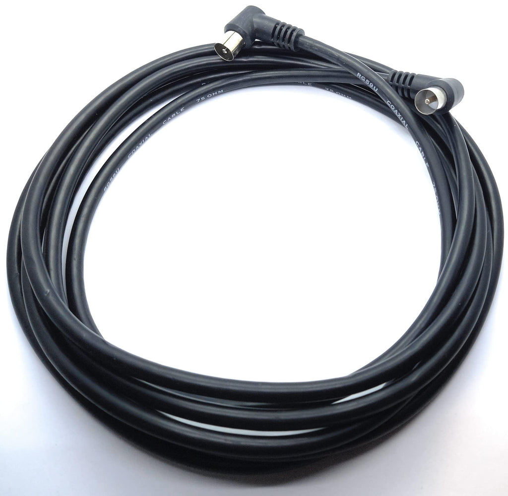 DRUT TV RF Right Angle 90' Male Plug to Male Plug Coaxial TV Freeview Cable Lead 75 Ohm