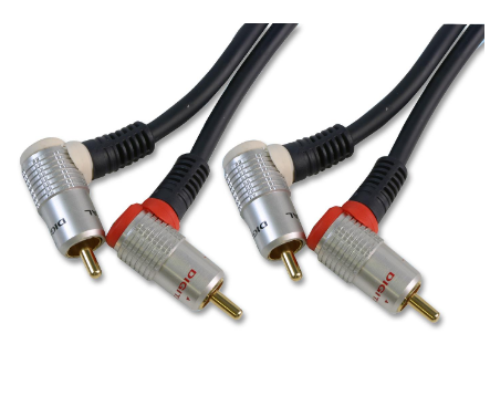 Angled 2 x RCA to 2 x RCA Stereo Phono Cable 1.5m