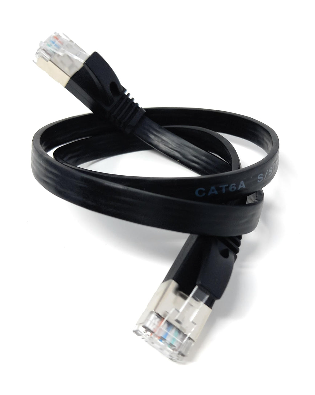 DRUT 0.5m Flat CAT6a/Cat6 Shielded S/STP 500MHz RJ45 Ethernet LAN 10 gigabit connections, Full Copper Cable Lead, for Routers, Switches, PCs, Gaming Consoles 1.6ft Black