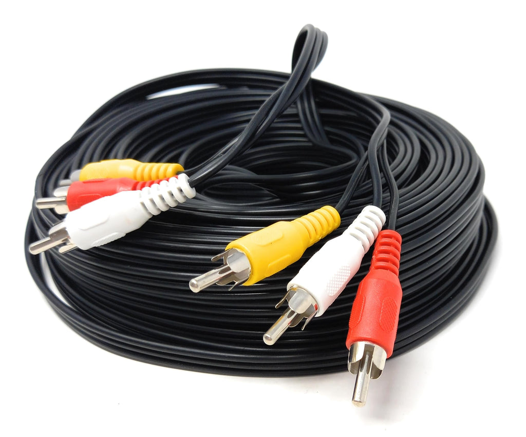 DRUT Triple 3 x RCA to RCA Phono Plugs to Plugs Composite, Audio Video Male to Male Cable Lead Nickel Contacts