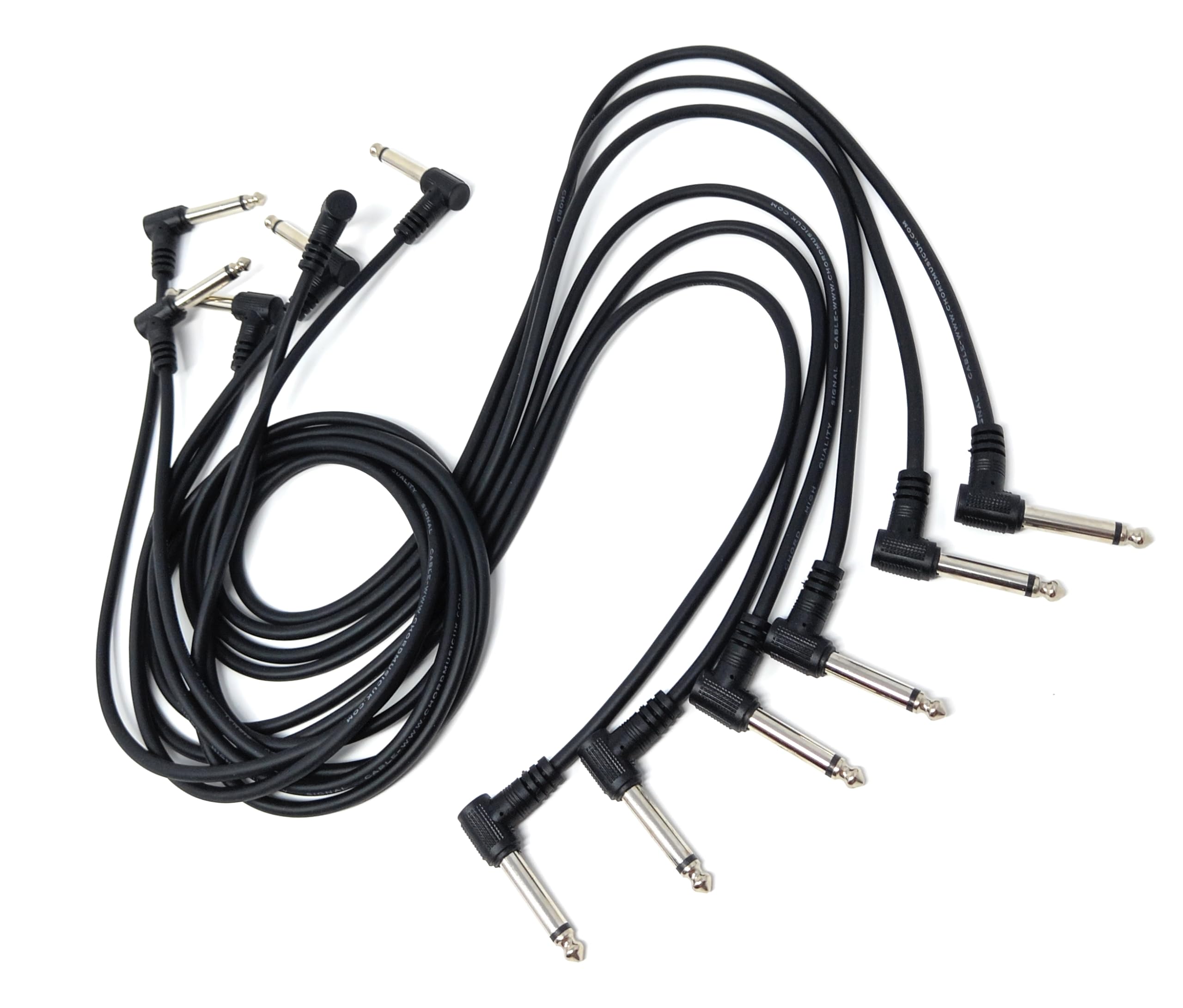 DRUT 1m Set of 6 Patch Cables 6.35mm (1/4") TS Mono Right Angle Jack to Jack Cable Lead, Compatible With Guitar/Bass Effect Pedal, Speaker 3.3ft