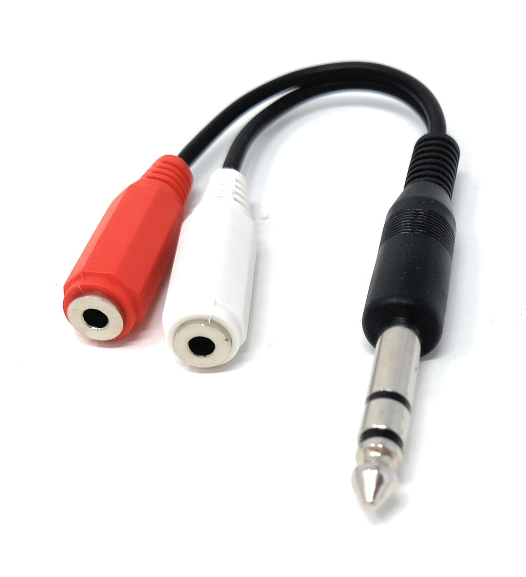 DRUT 6.35mm Stereo TRS Jack Plug to 2 x 3.5mm Stereo Sockets Adapter Cable – 15cm Audio Splitter for Headphones, Mixer, Amplifier, and Audio Devices