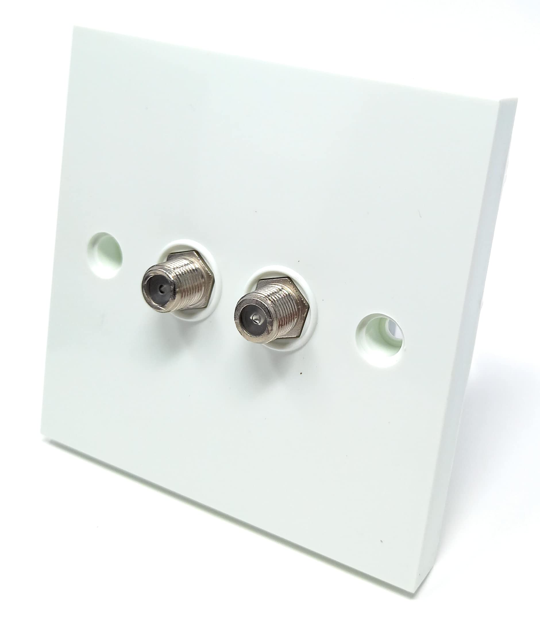 Twin Satellite, TV Outlet F-Type Male Screw Socket Connector, Wall Plate Faceplate, UK Standard, Single Gang, White