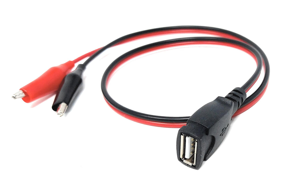DRUT 50cm USB A Female Socket to Dual Crocodile Clip Power Connection Extension Test Cable 1.6ft