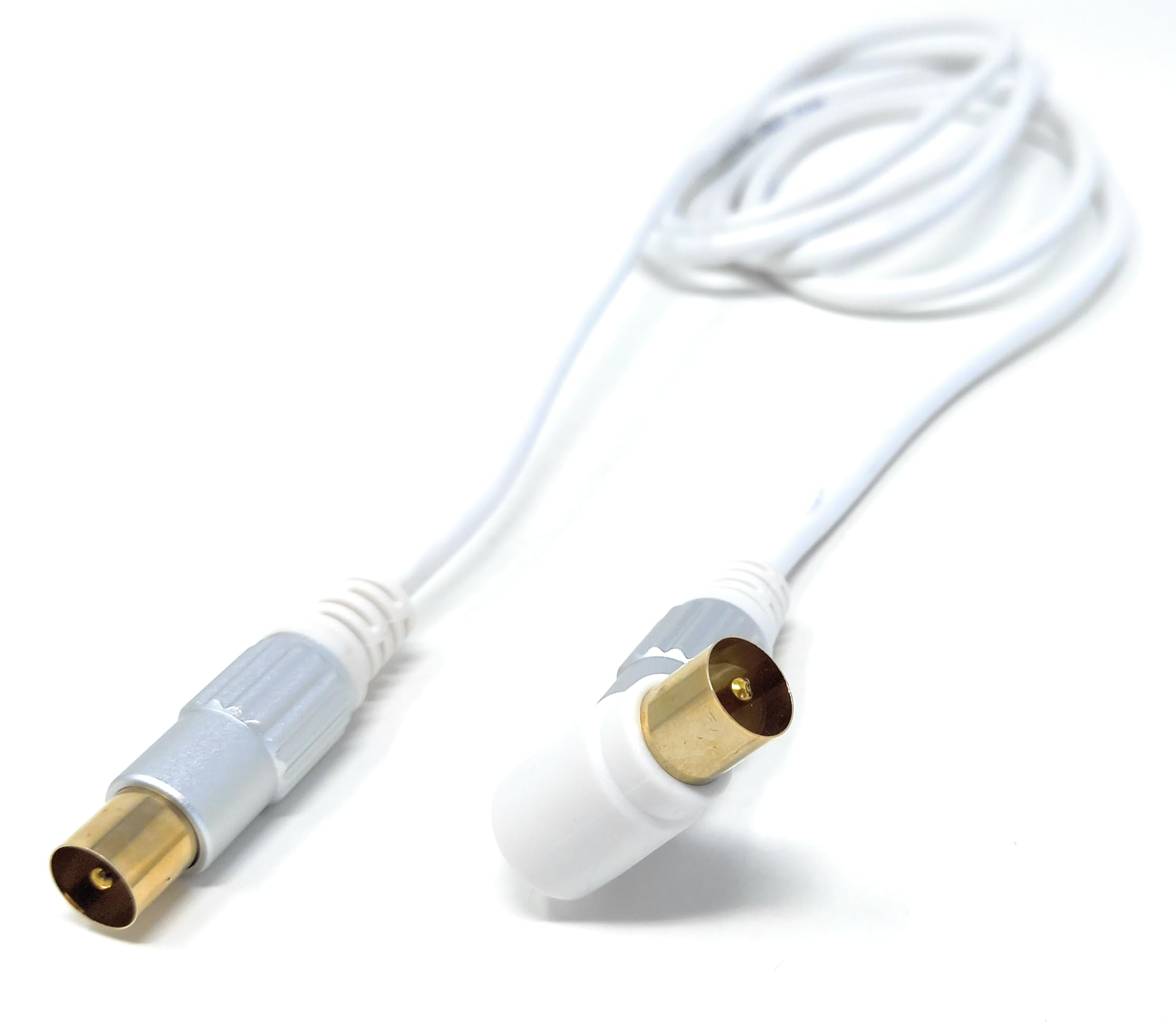 TV RF 4K Aerial Cable, 90 Angled Metal Plugs, Male to Male Angled Connector, Compatible with DVB-C, DVB-T, DVB-S, Digital & Analogue