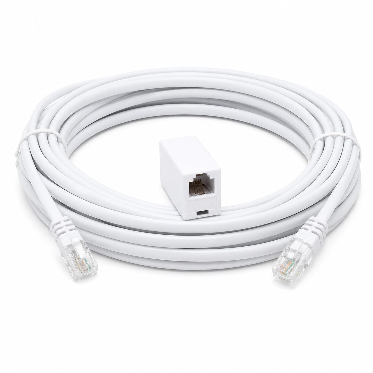 DRUT RJ11 to RJ11 ADSL 2+ Male to Male Cable with Female Coupler, BT Telephone, Broadband, Modem Extension Lead, Gold Plated Connectors