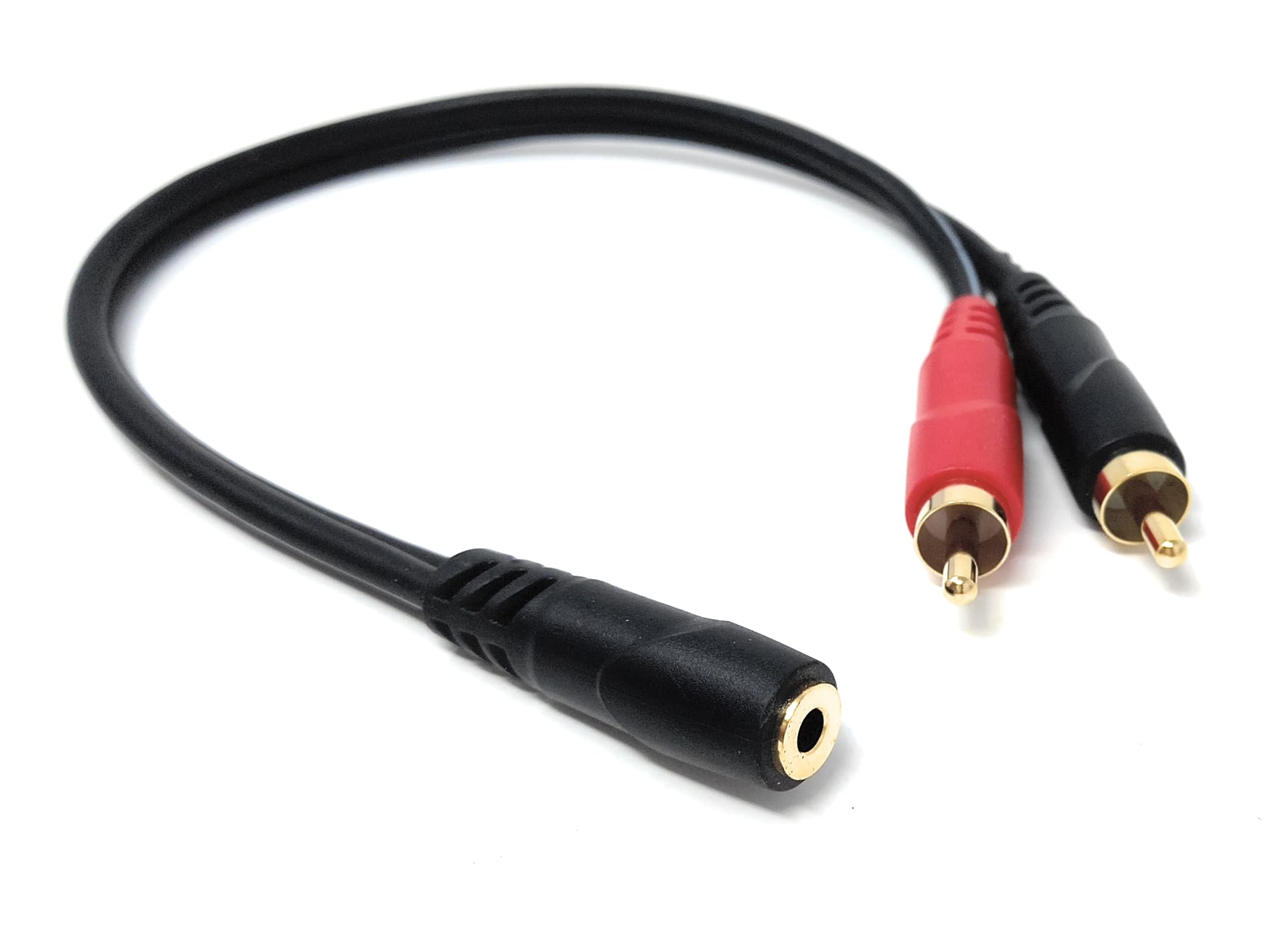 DRUT 3.5mm Stereo Jack Socket to 2x RCA Phono Plug – Audio Y Splitter Adapter Cable for AUX Devices, Speakers, Amplifiers, Headphones, HiFi Systems