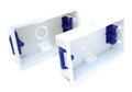 Dual 2 Gang Dry Lining Back Plasterboard Surface Pattress Box with Adjustable Lugs 35mm Deep, for Faceplate