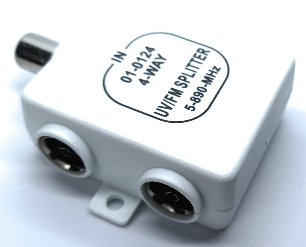 DRUT 1 Input to 4 Output TVs RF Splitter 4 Way UV FM VHF Aerial Cable Adapter