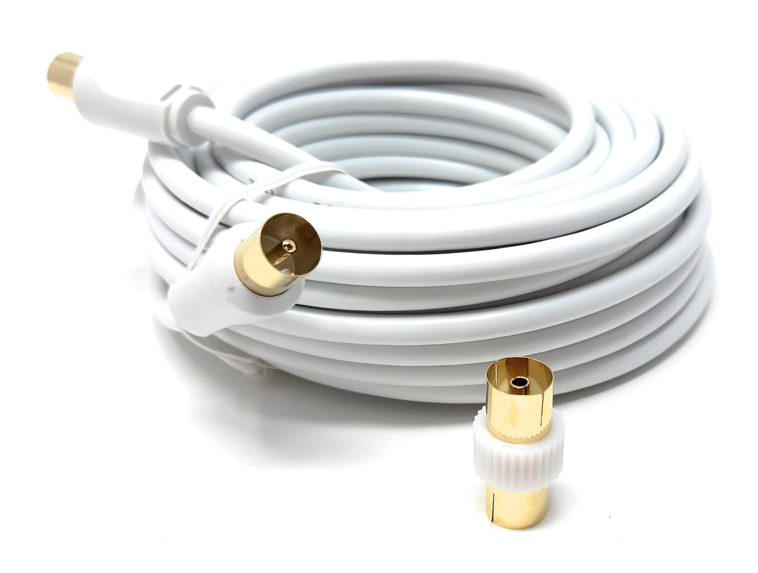DRUT TV RF Male to Male Aerial Antenna Coaxial Cable With Female to Female Coupler, Gold Connectors 75 ohm, 3C2V