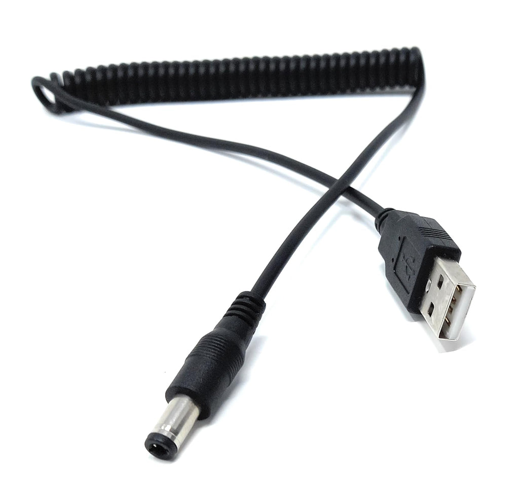 DRUT USB to 5.5mm x 2.1mm Coiled DC Power Cable - Spring Coiled USB to DC Charger Cable, Extendable to 1.5m