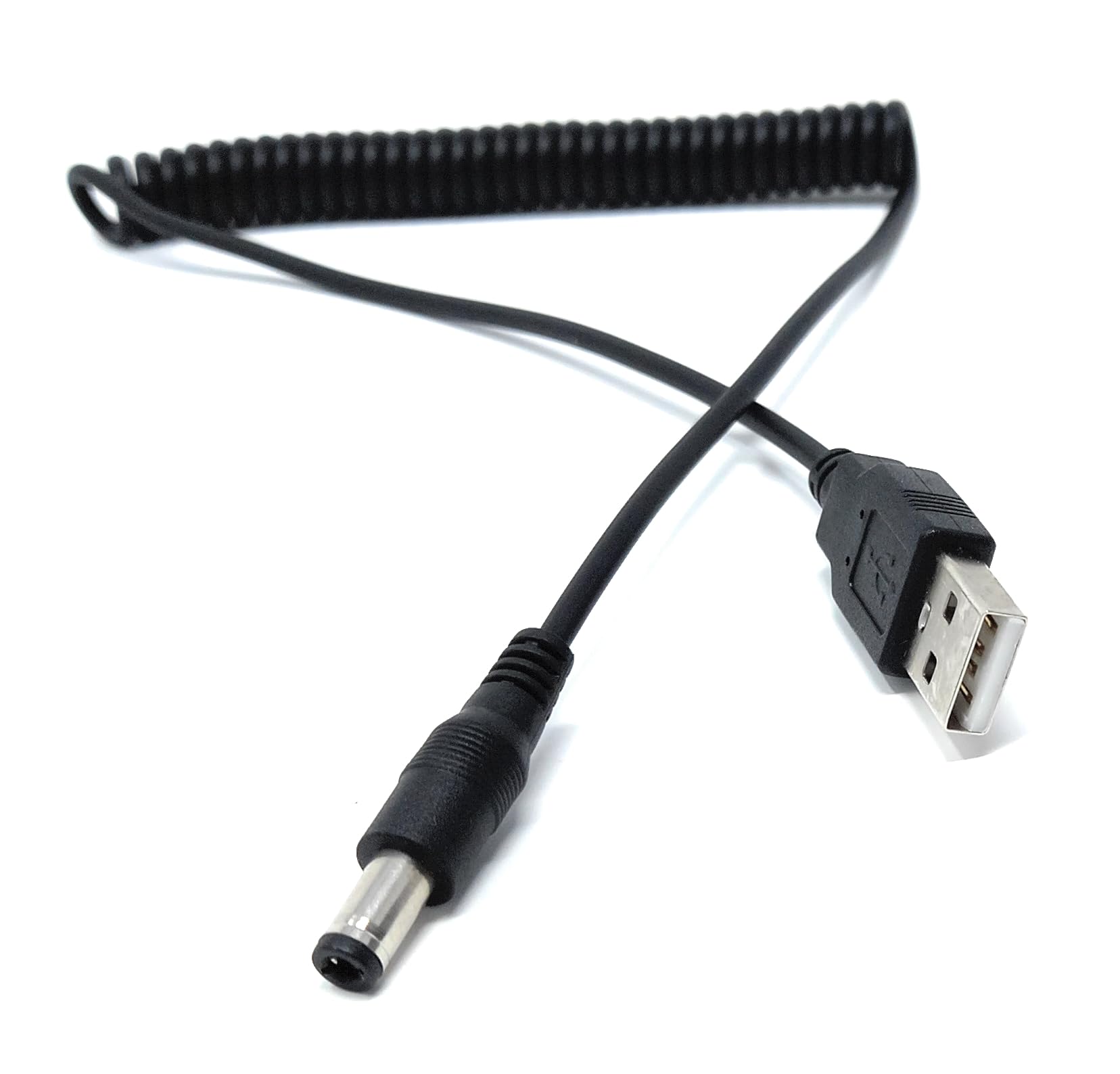 DRUT USB to 5.5mm x 2.1mm Coiled DC Power Cable - Spring Coiled USB to DC Charger Cable, Extendable to 1.5m