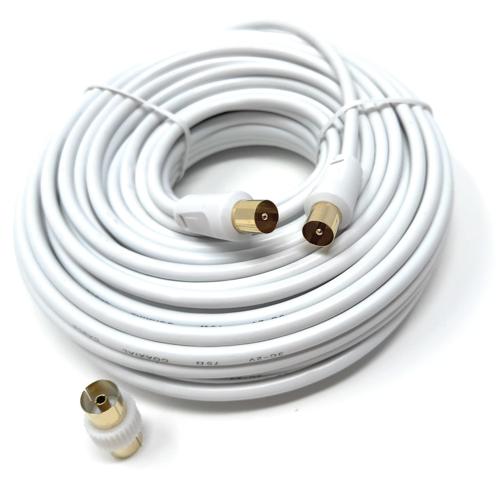 DRUT TV RF Male to Male Aerial Antenna Coaxial Cable With Female to Female Coupler, Gold Connectors 75 ohm, 3C2V