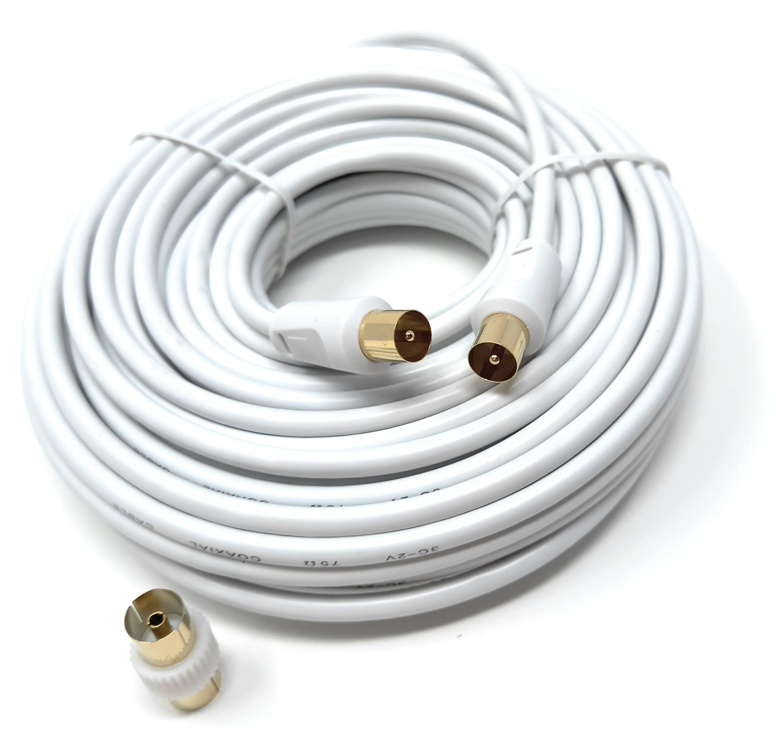 DRUT TV RF Male to Male Aerial Antenna Coaxial Cable With Female to Female Coupler, Gold Connectors 75 ohm, 3C2V