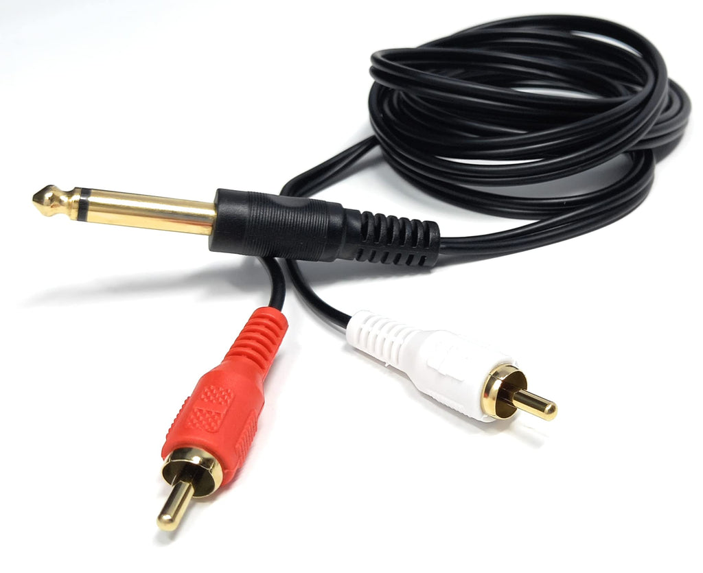 DRUT 6.35mm Mono Jack Plug to 2 x RCA Phono Plugs Screened Audio Cable Adapter Gold Contacts OFC