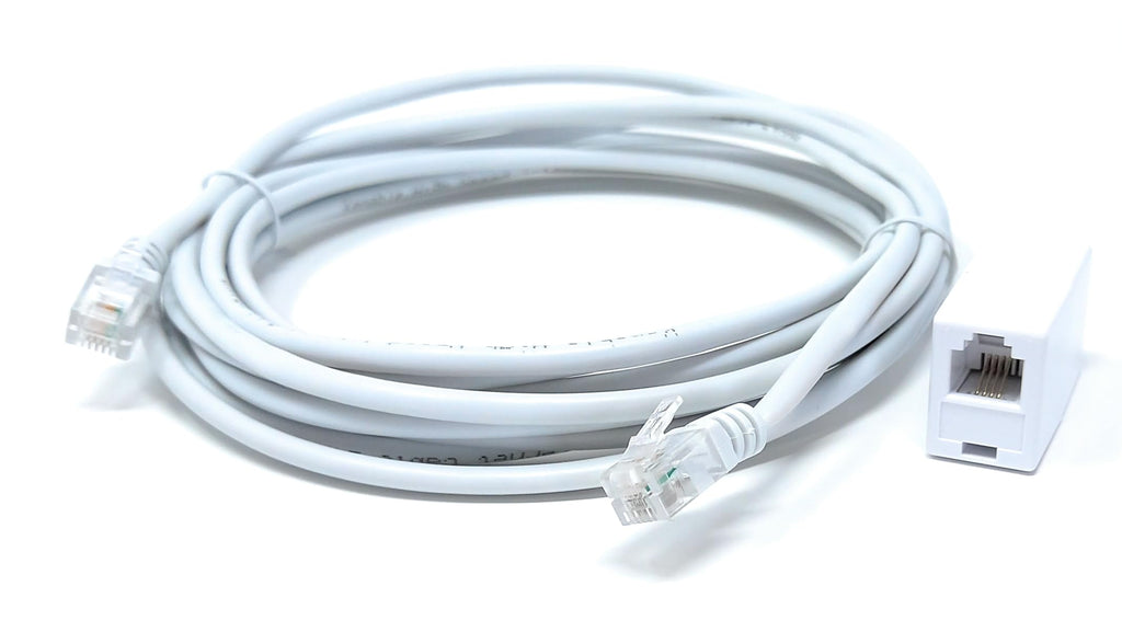 DRUT RJ11 to RJ11 ADSL 2+ Male to Male Cable with Female Coupler, BT Telephone, Broadband, Modem Extension Lead, Gold Plated Connectors