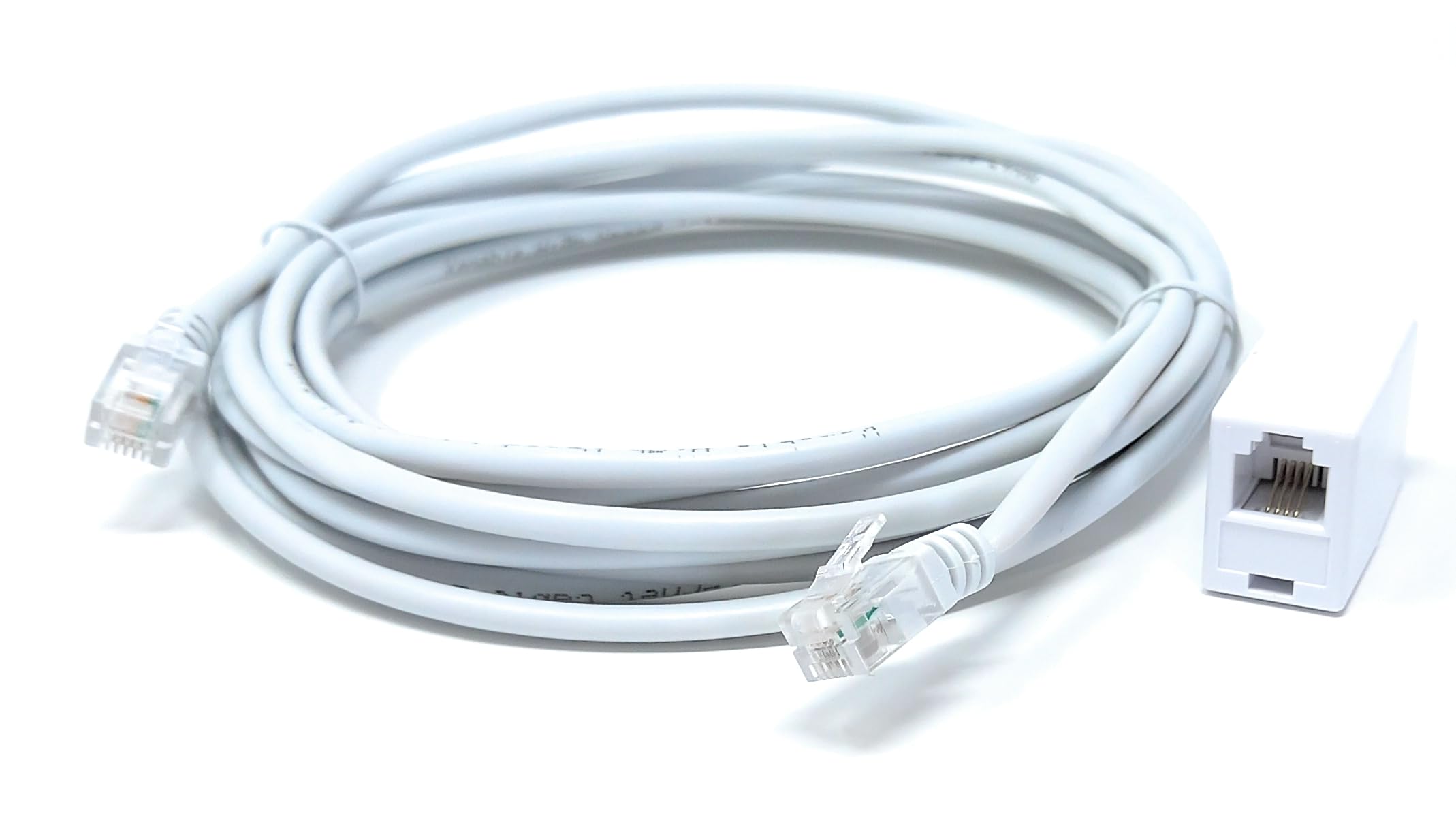 DRUT RJ11 to RJ11 ADSL 2+ Male to Male Cable with Female Coupler, BT Telephone, Broadband, Modem Extension Lead, Gold Plated Connectors