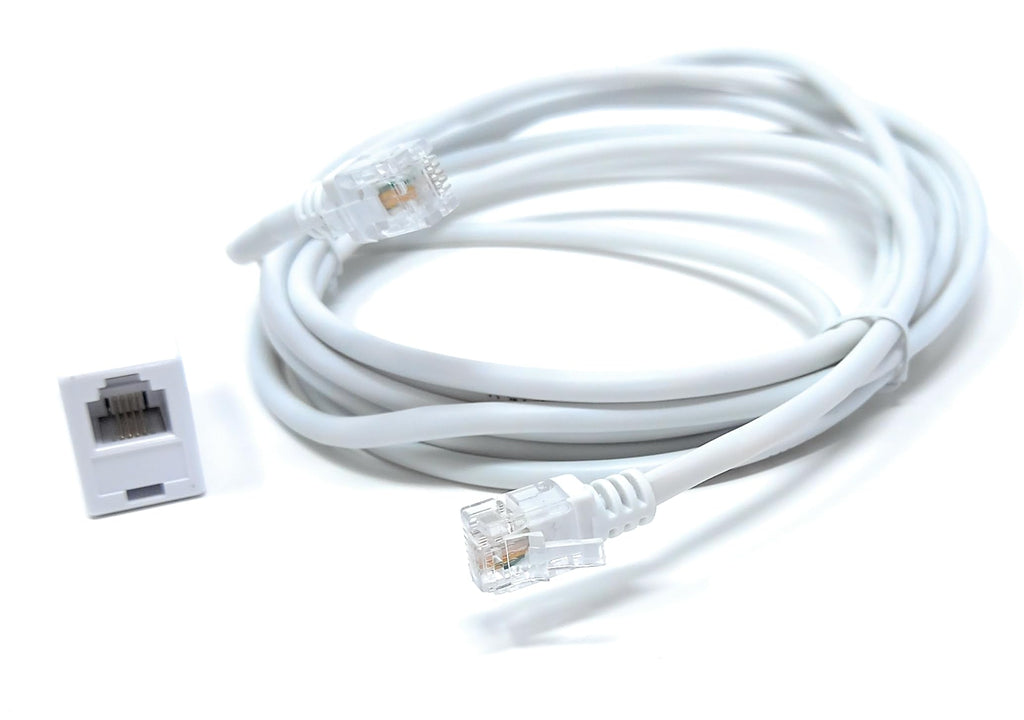 DRUT RJ11 to RJ11 ADSL 2+ Male to Male Cable with Female Coupler, BT Telephone, Broadband, Modem Extension Lead, Gold Plated Connectors