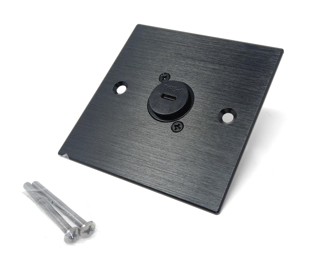 Brushed Aluminium Single USB-C Socket Feedthrough D-Series Outlet Wall Faceplate – Durable Metal Plate with Screws Included
