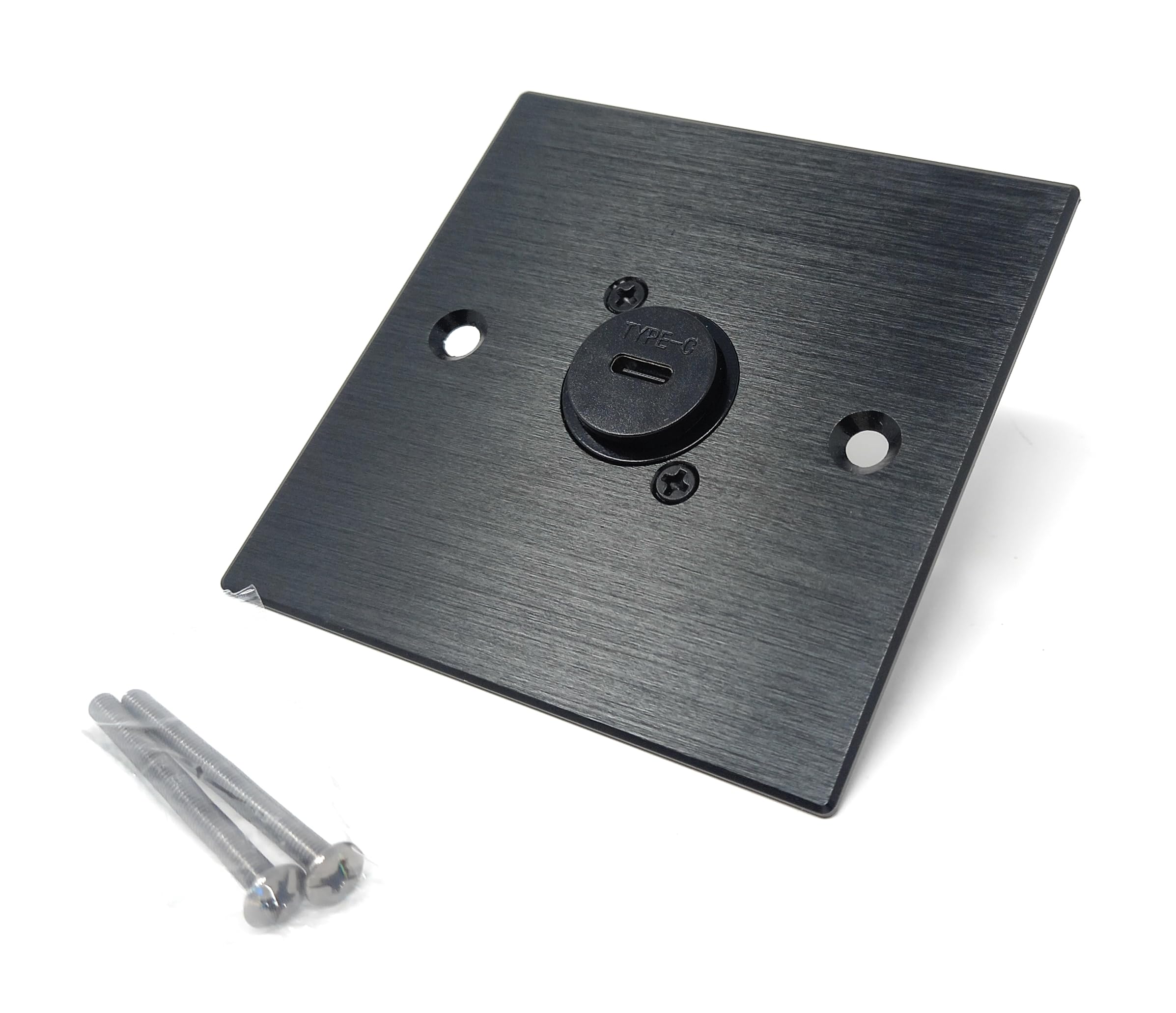 Brushed Aluminium Single USB-C Socket Feedthrough D-Series Outlet Wall Faceplate – Durable Metal Plate with Screws Included