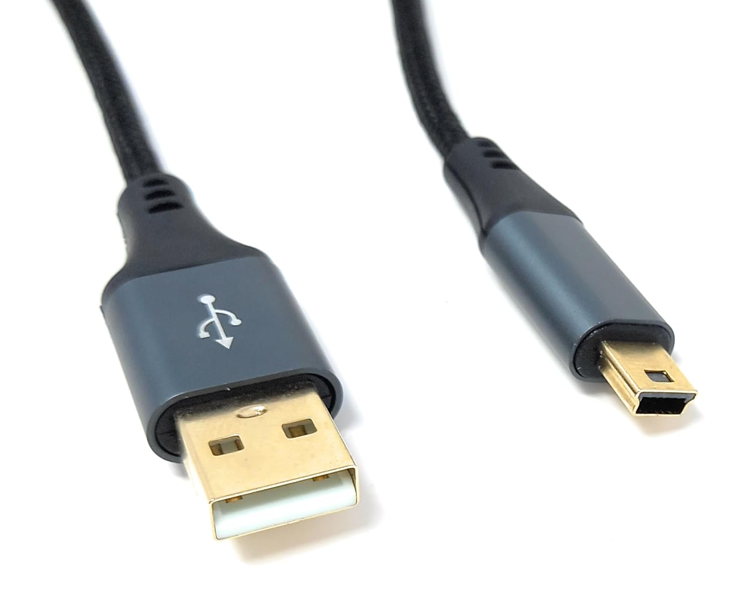 USB 2.0 A to Mini-B 5-Pin Braided Cable – Metal Ends, 24AWG Power & Data Lead, Hi-Speed Transfer